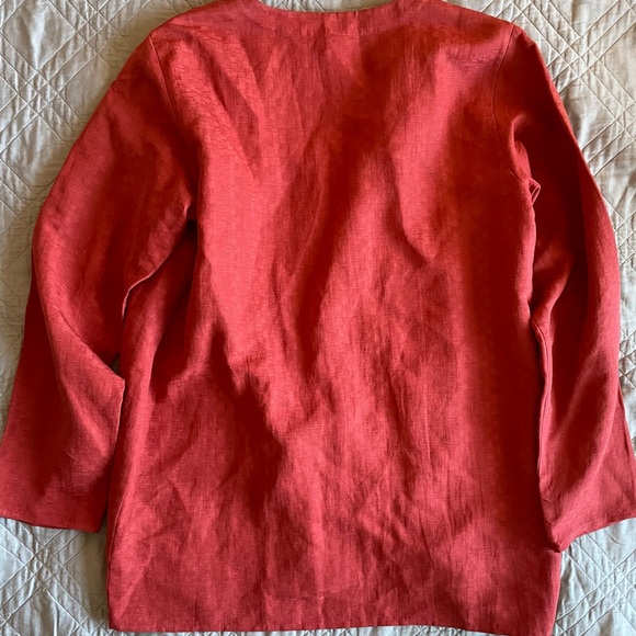 EILEEN FISHER Silk & Linen Finely Textured Open Jacket in Terracotta Size M $398 - Picture 5 of 5